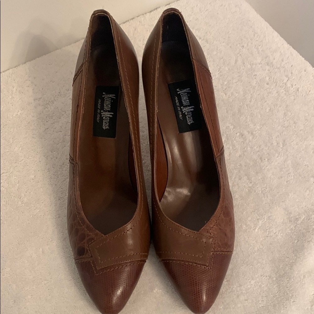 Neiman Marcus Brown Heels Classic Pointed-Toe Pumps
